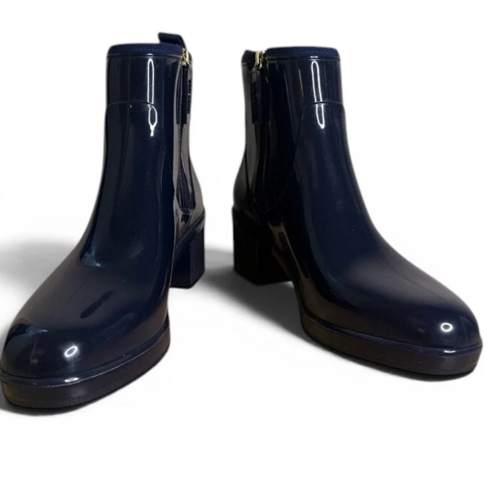 Kate Spade Puddle Rain Booties Blazer Blue PVC Rubber Ankle Boots KA300 7B NEW